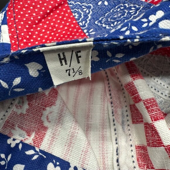 Vintage Hat 1970s Patriotic Patchwork Cap Red White Blue Retro Patriotic 7 1/8 - Picture 6 of 8